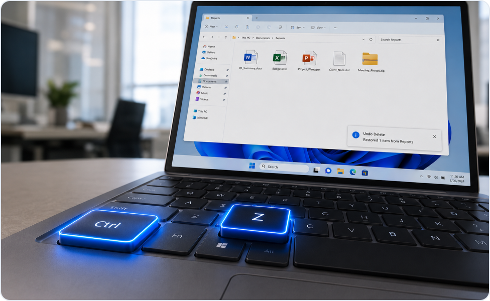 CtrlキーとZキーを使用して削除を取り消す