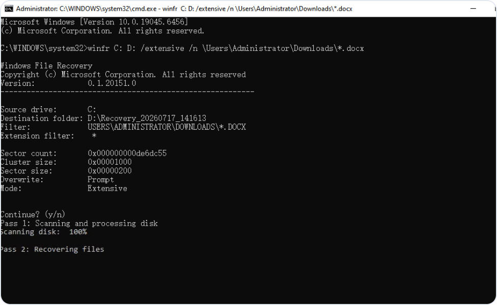 Windows File Recoveryコマンドライン