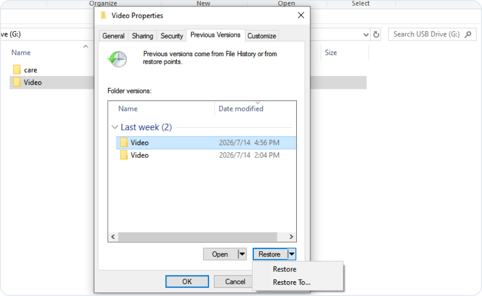 Windows の以前のバージョン復元手順